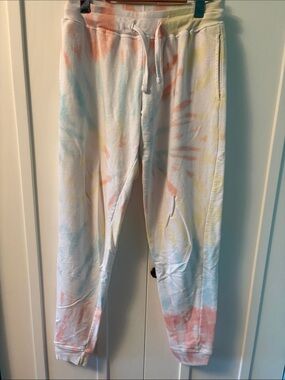 Women's Pastel Tie-Dye Lounge Joggers - Soft White with Pastel Accents